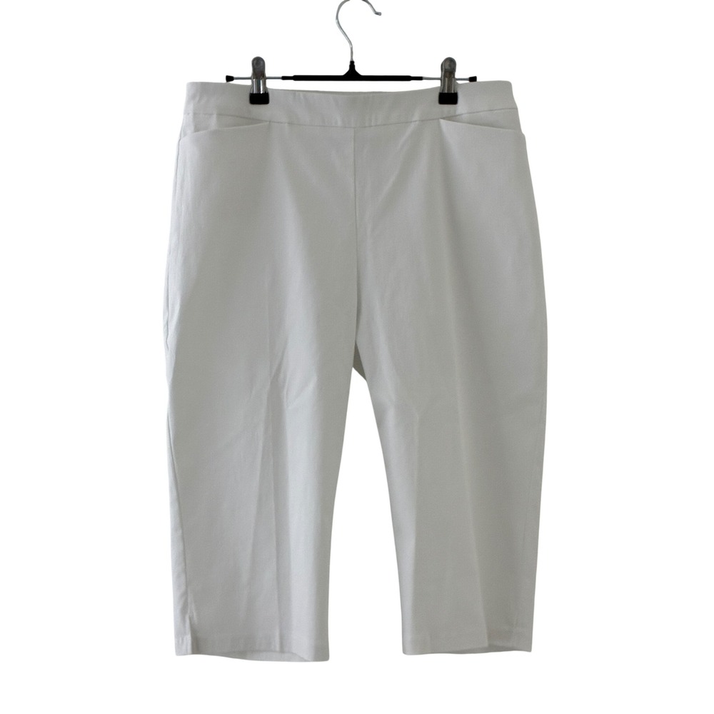 Susan Graver Capri Pants M white stretch pull-on pockets resort coastal preppy